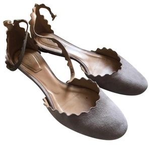 Chloe Ankle Strap Flats Elephant Gray Scalloped